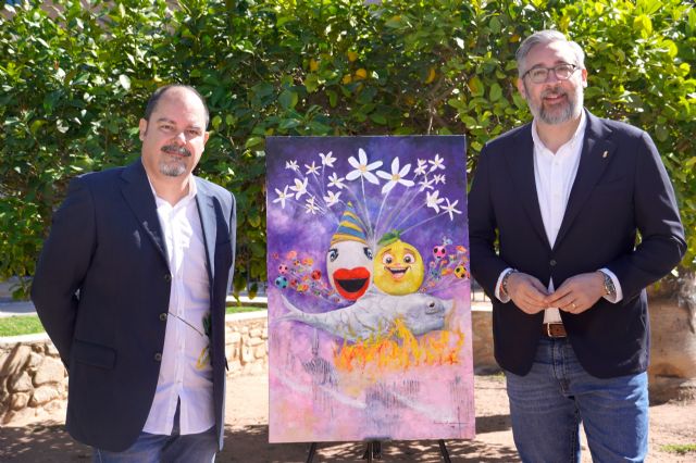 El limón y la sardina, unidos en el cartel anunciador de Santomera como Municipio de Llegada del Entierro de la Sardina